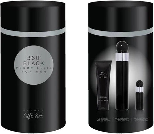 360 Black (Can) Set 3.4oz Edt+Gel+Mini for men By Perry Ellis