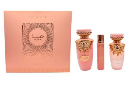Lattafa Haya 3.4oz Edp+12ml Travel Spr+50ml HairMist