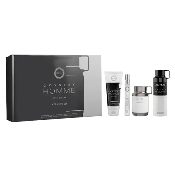 Odyssey Homme White 3.4oz Edp+3.4oz Gel+1 oz Body Spray+1 0.3oz Mini By Armaf