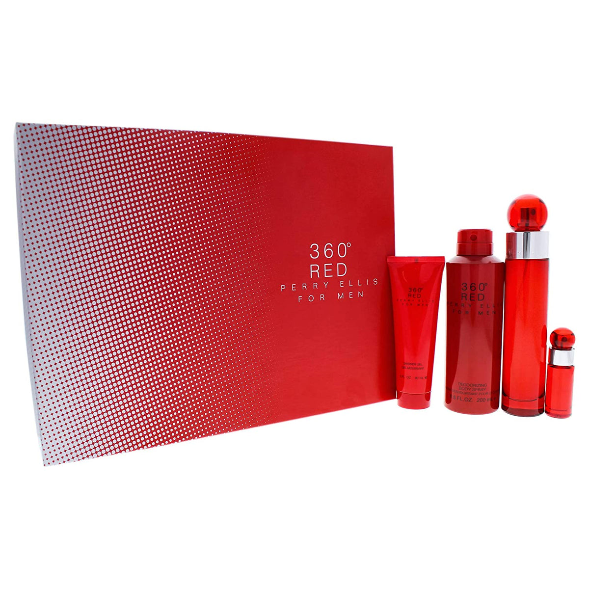 360 Red 3.4oz Edt + 6.0oz Body Spray + 3.0oz Gel + Mini for Men