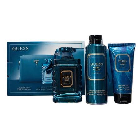 Guess Uomo Acqua Men 3.4oz Edt + Gel + Body Spray + Bag