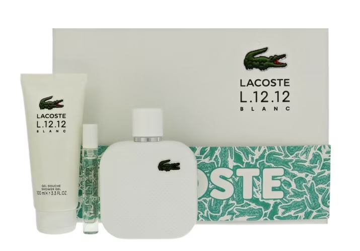 Lacoste Blanc 3.4oz Edt+ 3.4oz Shower Gel + 7.5ml Mini