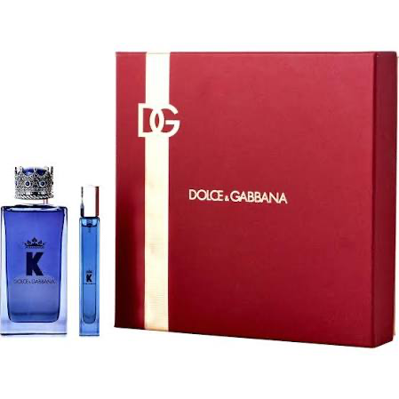 K by Dolce & Gabbana Eau de Parfum gift set with 6.7 oz blue bottle, 10 ml mini and red gift box