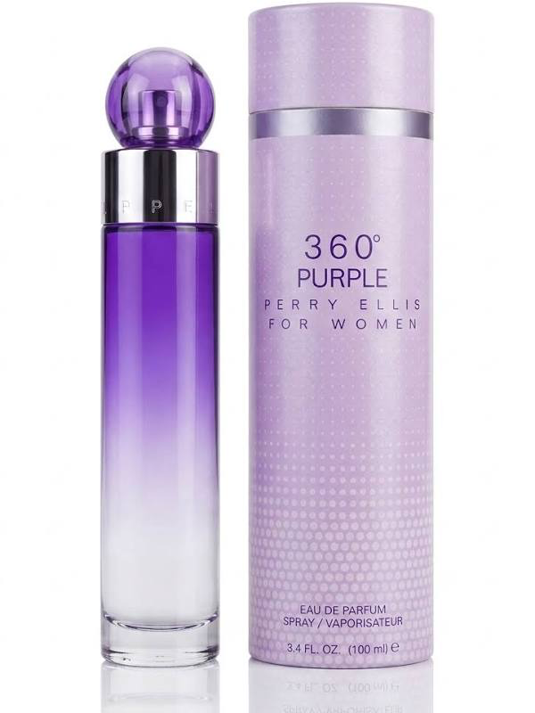 Perry Ellis 360 Purple for Women Eau de Parfum, 3.4 oz, bottle and box, third view