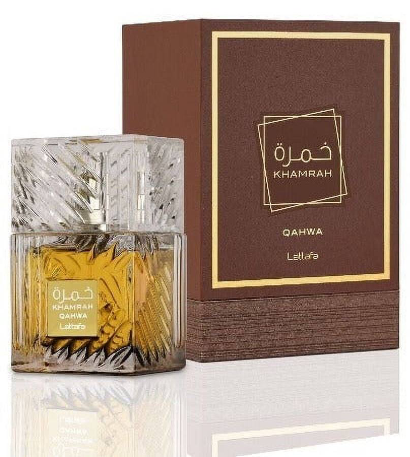 Lattafa Khamrah Qahwa Eau de Parfum bottle and box