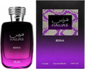 Hawas Reina 3.4 oz Eau de Parfum by Rasasi with purple gradient bottle and presentation box
