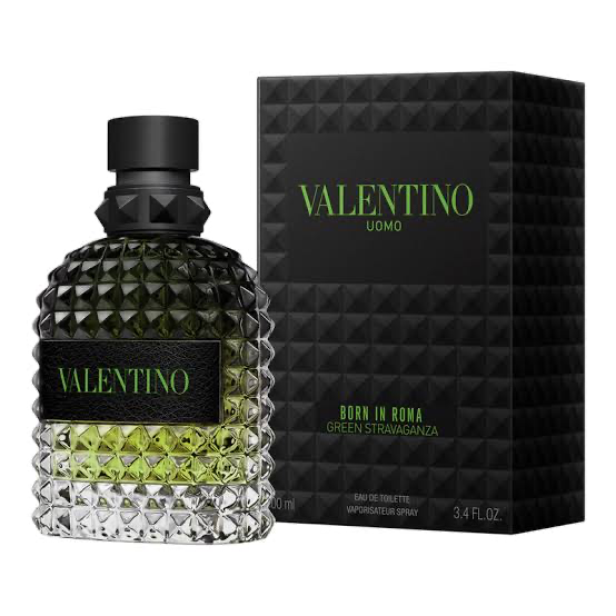 Valentino Uomo Born In Roma Green Stravaganza bottle and box