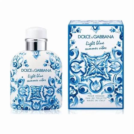 Dolce & Gabbana Light Blue Pour Homme Summer Vibes Eau de Toilette 4.2 oz blue patterned bottle and box