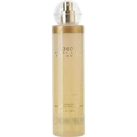 Perry Ellis 360 body spray for women in a tall gold bottle