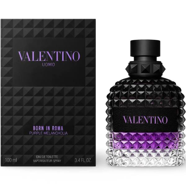 Valentino Uomo Born in Roma Purple Melancholia bottle and black box
