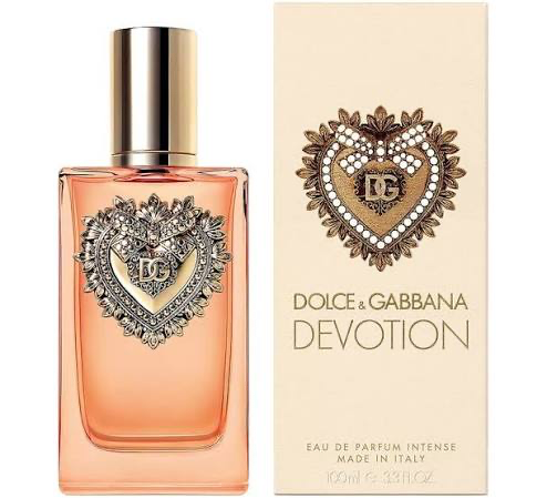 Dolce & Gabbana Devotion Eau de Parfum Intense 3.4 oz peach bottle and cream box