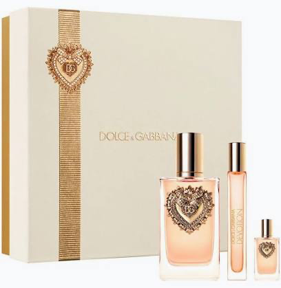 Dolce & Gabbana Devotion gift set with 3.4 oz EDP, 0.34 oz spray, 0.17 oz mini and box