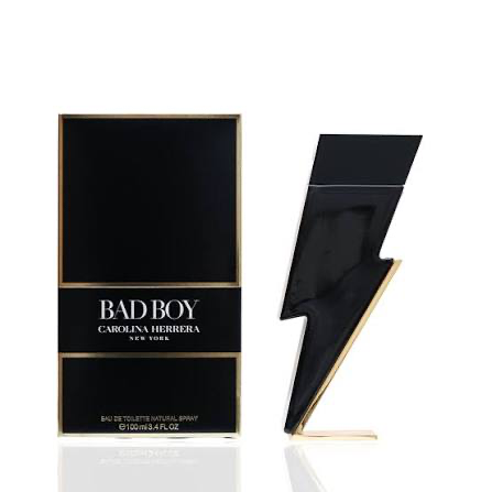 Carolina Herrera Bad Boy Eau de Toilette 3.4 oz black lightning-bolt bottle and box