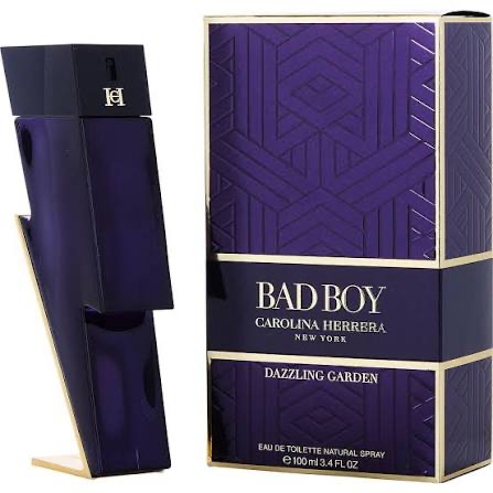 Carolina Herrera Bad Boy Dazzling Garden 3.4 oz purple lightning-bolt bottle and box