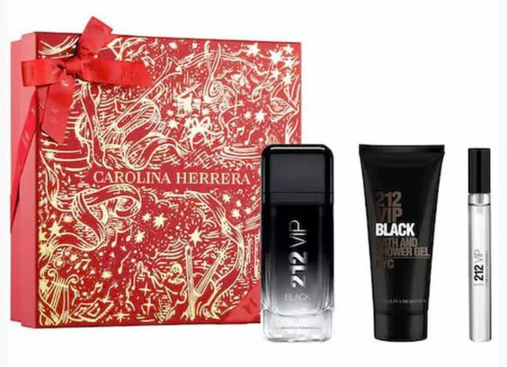 Carolina Herrera 212 VIP Black 3.4 oz Eau de Parfum, 10 ml mini, shower gel and red gift box