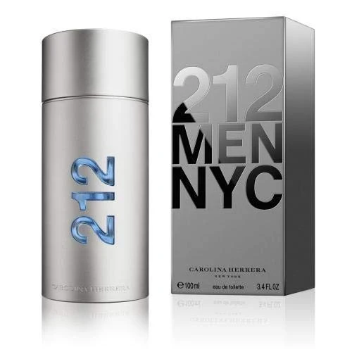Carolina Herrera 212 Men Eau de Toilette 3.4 oz silver bottle and box