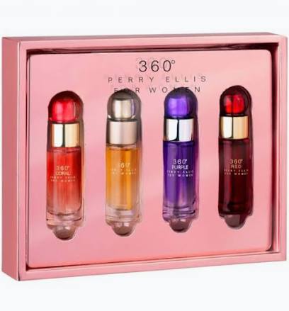 Perry Ellis 360 Women Mini Gift Set with four 0.25 oz fragrances in a pink box