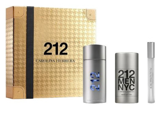 Carolina Herrera 212 Men three-piece gift set with EDT, cylindrical companion item, and spray in gift box