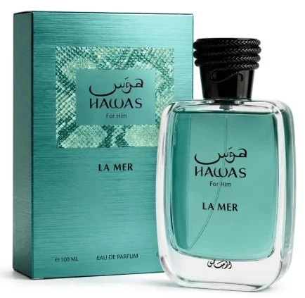 Hawas La Mer For Him 3.4 oz Eau de Parfum bottle and green box by Rasasi