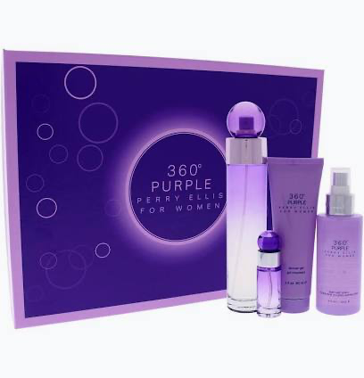 Perry Ellis 360 Purple for Women fragrance gift set in purple packaging