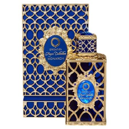 Orientica Monarch 2.7oz Eau De Parfum Royal Collection bottle and box