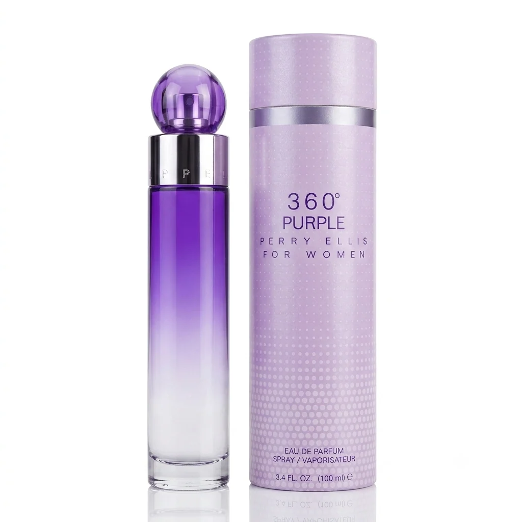 Perry Ellis 360 Purple for Women Eau de Parfum, 3.4 oz, bottle and box