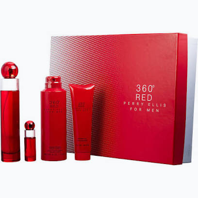 Perry Ellis 360 Red for Men four-piece fragrance gift set in red packaging