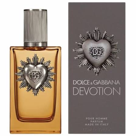 Dolce & Gabbana Devotion Pour Homme Eau de Parfum 3.4 oz amber bottle and gray box