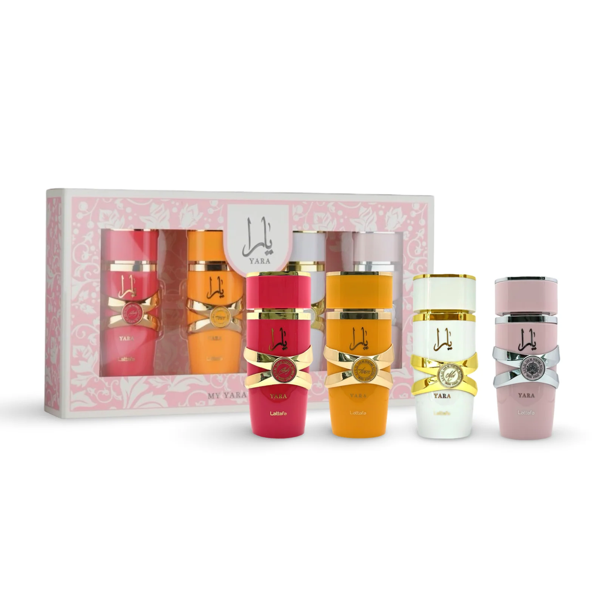 My Yara Collection set with four 25 ml Lattafa perfume sprays and presentation box